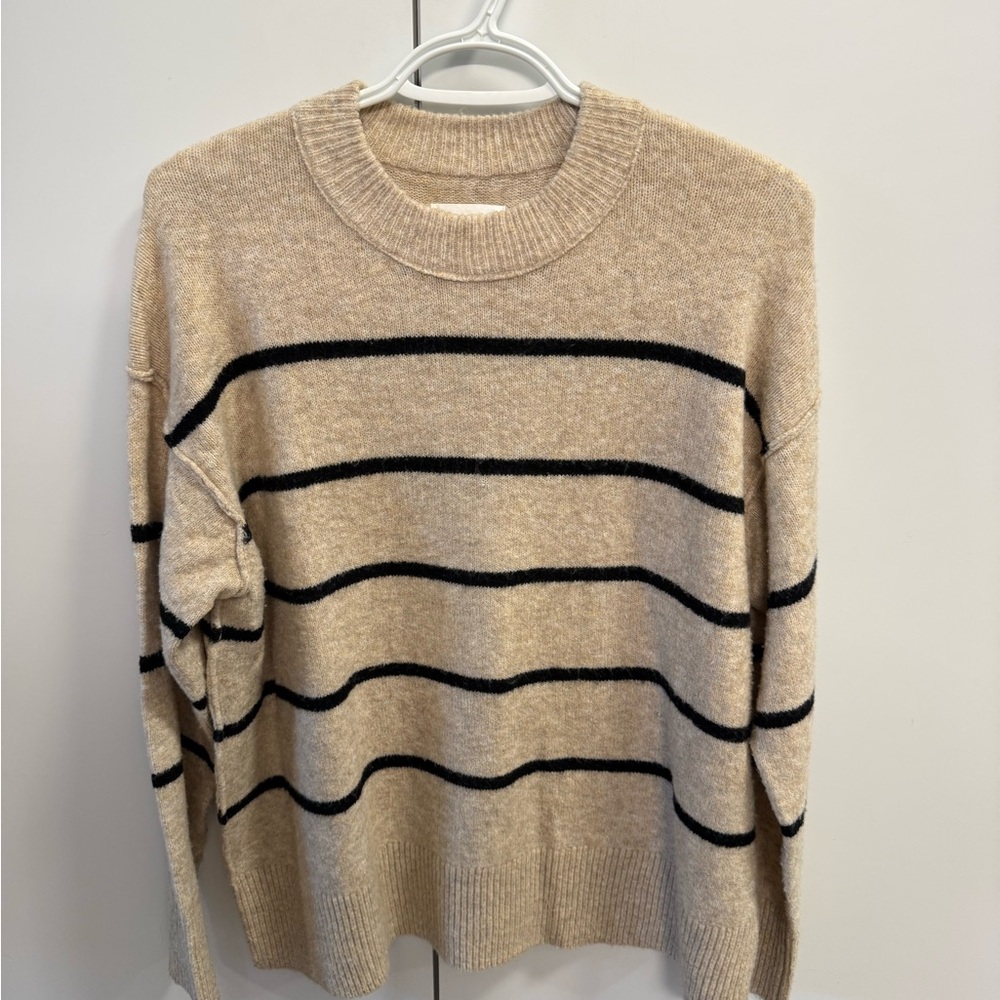 Aerie Beige Crewneck Stripe Sweater - Neutral Striped Knit